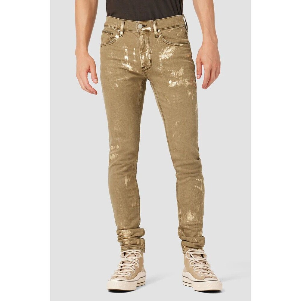 NWT $275 HUDSON MEN'S JEANS 28 Zack Skinny Jean 36" Inseam METALLIC FOIL NEW